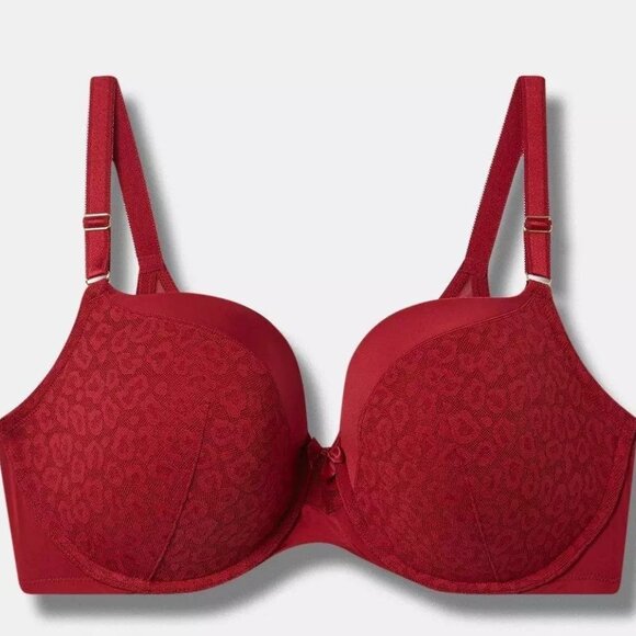 💋 Size 48B Red SEXY Animal Print TORRID Perfect T-Shirt Push-Up Bra underwire - Picture 3 of 5